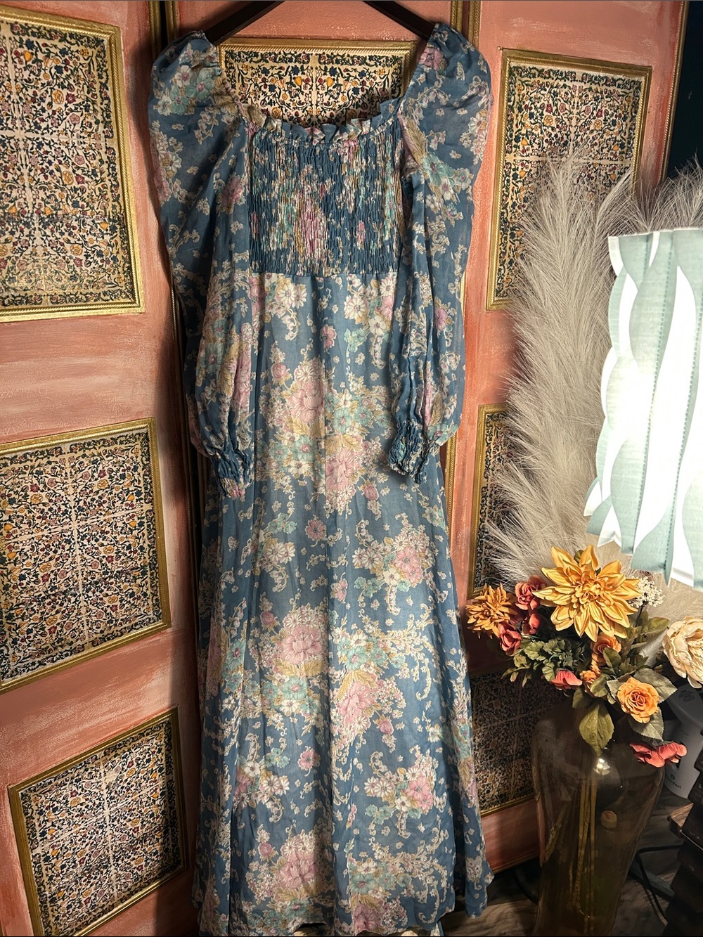Authentic vintage Jody California Blue Floral Maxi Dress